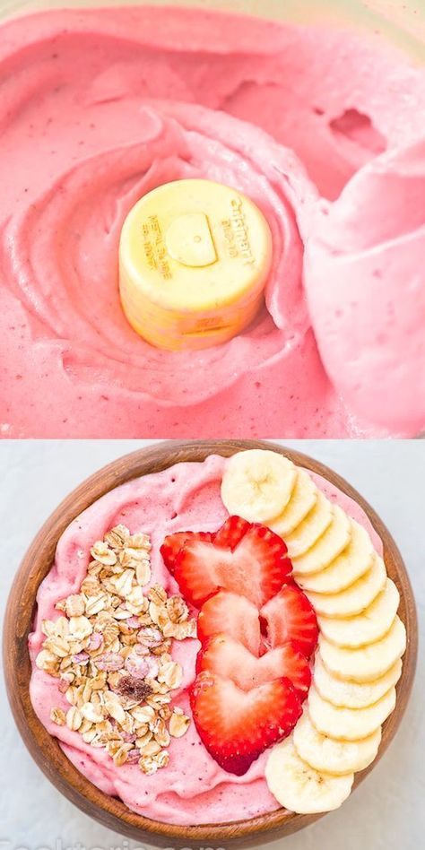 This Strawberry Banana Smoothie Bowl is super easy to make and it tastes better than ice cream! Made with just 3 ingredients, you’ll want to eat it all summer long. FOLLOW Cooktoria for more deliciousness! #strawberry #banana #smoothie #smoothiebowl #summer #summerfun #nicecream #icecream #dessert #healthydessert #recipeoftheday Breakfast Ideas Smoothie Bowl, Acai Recipes Bowls, Breakfast With Bananas Easy, Easy Stove Top Meals Healthy, Strawberry Acai Bowl, Healthy Summer Breakfast, Banana Strawberry Smoothie, Smoothies Bowl, Best Fruits To Eat