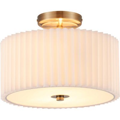 This semi flush mount ceiling light from marries a sleek bronze metal frame with pleated drum shade to complement home decors from contemporary minimalist to Art Deco. | c&g home Semi Flush Mount Ceiling Light, 13" Drum Ceiling Light Fixture w/ 2 Light | CHBM3561 | Wayfair Canada French Flush Mount Lighting, Girl Nursery Light Fixture, Vintage Flush Mount Lighting, Flush Mount Entryway Lighting, Kids Bedroom Lighting Ceiling, Flush Mount Dining Room Light, Office Lighting Fixture, Flush Mount Ceiling Lights Kitchens, Nursery Ceiling Light