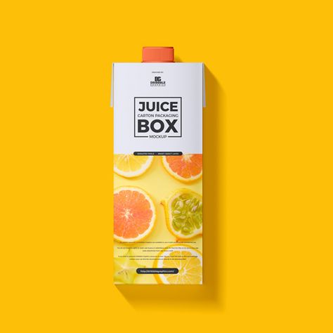 Free Juice Carton Packaging Box Mockup Juice Carton Design, Juice Box Design, Juice Packaging Design, Fruit Juice Packaging, Juice Carton, Carton Packaging, Juice Packaging, Juice Box, Free Mockup Templates