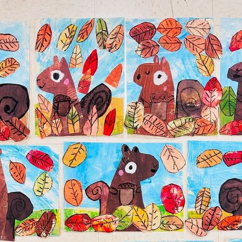 Keisha L. Casiano | 1st grade leaf thief! Project inspo from @art.party.with.ms.d 🫶🏼🥹🍂 

#arteducation #artteacher #elementaryartteacher  #education... | Instagram Fall Art Project Elementary, 1st Grade Thanksgiving Art, Fall Art 1st Grade, Art Projects For 1st Grade Fall, November Art For Kindergarten, Fall Leaves Art Project, Fall Craft 1st Grade, Fall Art 3rd Grade, November Kindergarten Art