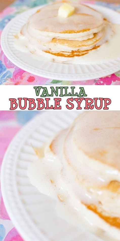 Vanilla Bubble Syrup is a simple, hot vanilla syrup made in minutes with a handful of ingredients. Perfect for pancakes, French toast or waffles! Because of the buttermilk and baking soda, you are literally eating foamy bubble syrup! |Cooking with Karli #pancake #syrup #vanilla #fromscratch #bakingsoda #buttermilk #recipe #bubblesyrup Vanilla Pancake Syrup, White Syrup For Pancakes, Vanilla Syrup For Pancakes, Butter Syrup Recipe, Syrup For Pancakes, Pancake Syrup Recipe, Buttermilk Recipe, Vanilla Pancakes, Buttermilk Syrup