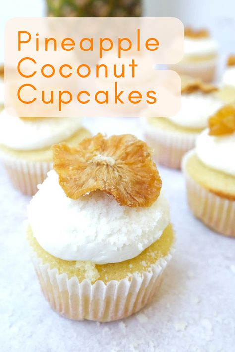 Summer is here and so are these delicious pineapple coconut cupcakes! These amazing cupcakes are full of pineapple flavor and will surely be a big crowd pleaser. Pineapple Coconut Cupcakes, Hawaiian Cupcakes, Coconut Cupcake Recipes, Cinnamon Roll Cupcakes, Pina Colada Cupcakes, Pineapple Cupcakes, Amazing Cupcakes, Delicious Cupcakes Recipes, Hawaiian Recipes