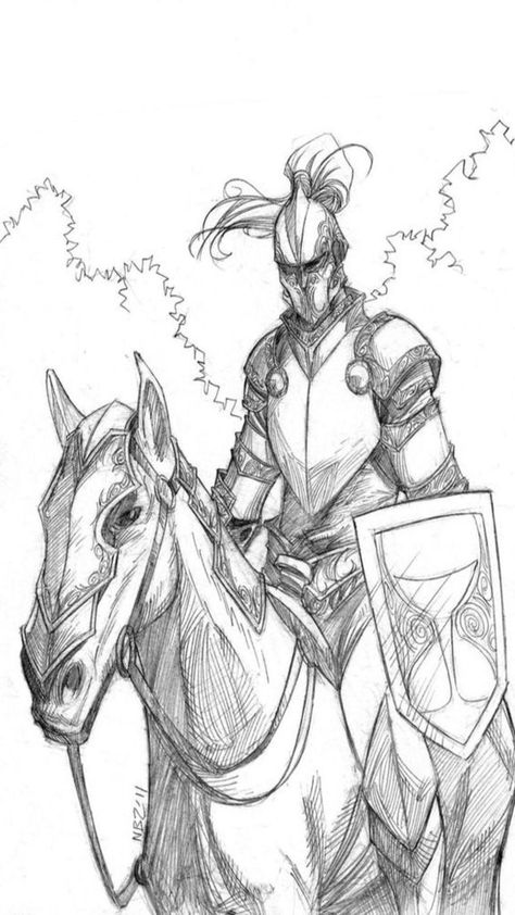 Medieval Knight Drawing, Anime Knight Art, Horse Drawing Reference, Knight Sketch, Fantasy Knight, Knight Drawing, Knight On Horse, Medieval Drawings, Anime Knight