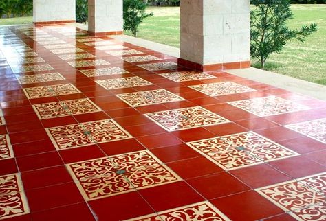 Use plain tile to create a grid around pattern tile that adds negative space and can make a space seem larger Athangudi Tiles Pattern, Home Tiles Design, Athangudi Tiles, Cuban Decor, Traditional Flooring, House Indian, Upstate House, Cuban Tile, Kerala Architecture