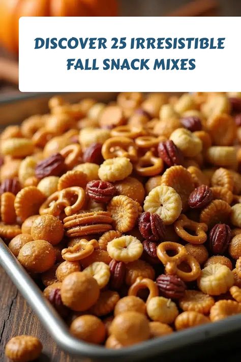 Discover 25 irresistible fall snack mixes featuring nuts, pretzels, and pumpkin-shaped treats on a tray. Sweet And Salty Autumn Snack Mix Southern Living, Sweet And Salty Mix Recipes, Sweet And Spicy Snack Mix Recipes, Thanksgiving Snack Mix Recipes, Snacks In A Bag, Pumpkin Spice Snack Mix, Caramel Snack Mix, Dried Apple Chips, Fall Snack Mixes