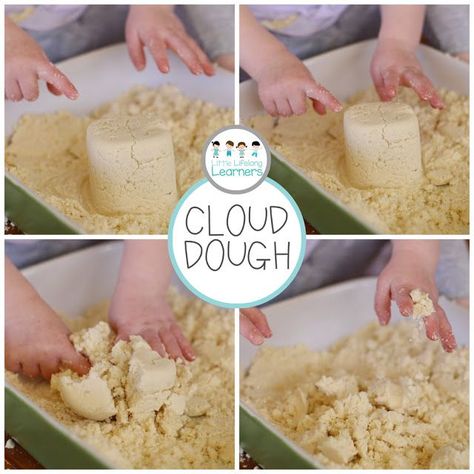 Toddler Messy Play, Recipe Crafts, Cloud Dough Recipe, Cloud Dough Recipes, Tuff Tray Ideas Toddlers, Messy Play Activities, Cloud Dough, Baby Sensory Play, Toddler Sensory