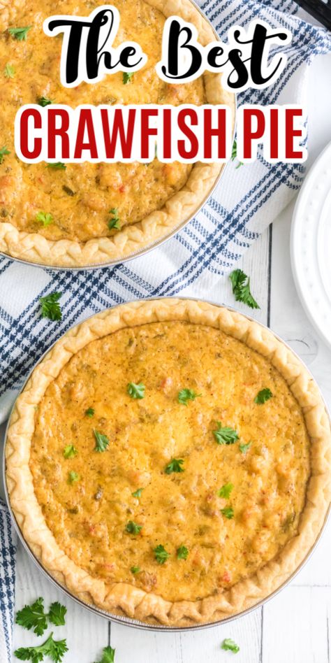 Crawfish Pie is made with Louisiana crawfish tails, onion, bell pepper, celery, butter, cheese, and more. It's a decadent dish that will amaze you with the flavors and textures and that everyone will be raving about! Crawfish Pie Recipe, Crawfish Dishes, Crawfish Pie, Crawfish Recipes, Cajun Crawfish, Louisiana Crawfish, Cajun Dishes, Cajun Creole Recipes, Cajun Cooking