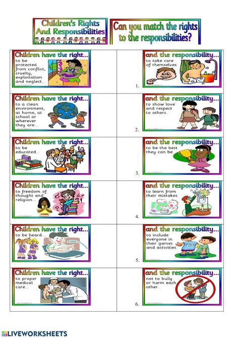 Rights Of A Child, Children's Rights And Responsibilities, Child Rights, The Worksheet, Rights And Responsibilities, Children's Rights, Skills Activities, Grade 4, Worksheet Template