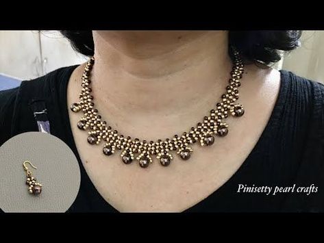 How to make beaded necklace -earrings/Pearl drop beaded jewelry/Seed bead necklace tutorial. - YouTube Bead Necklace Tutorial, Diy Necklace Patterns, Seed Bead Bracelets Tutorials, Seed Bead Tutorials, Beaded Necklace Tutorial, Beaded Necklace Patterns, Beaded Earrings Tutorials, Beadwork Necklace, Diy Jewelry Necklace