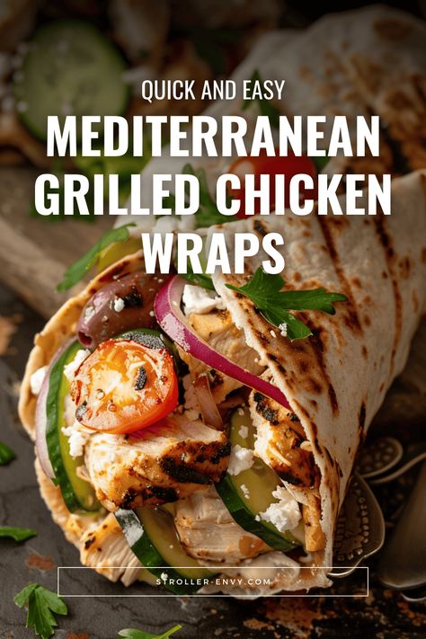 Healthy Mediterranean Grilled Chicken Wraps Grilled Chicken For Wraps, Chicken Marinade For Wraps, Mediterranean Chicken Wrap Recipes, Grill Chicken Wrap, Grilled Chicken Wraps Healthy, Lazy Dinner Ideas Quick Healthy, Grilled Chicken Meal Ideas, Mediterranean Wrap Recipes, Wrap Recipes For Dinner