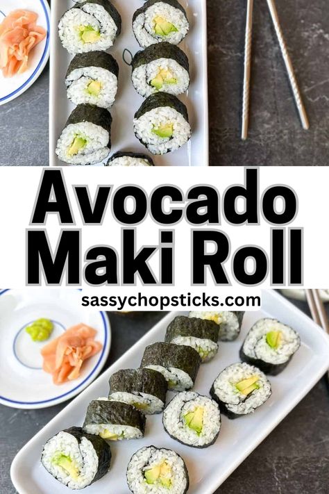 Made with creamy avocado wrapped in sushi rice and seaweed, these rolls are a vegetarian favorite. Homemade Sushi Rolls Vegetarian, Sandwich Sushi Rolls, Sushi Rolls Homemade, Rice And Seaweed, Avocado Maki, Homemade Sushi Rolls, Maki Rolls, Sushi Co, Maki Roll