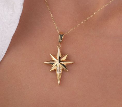 Fimo, Cute Necklaces Star, Northern Star Necklace, Star Necklaces, North Star Pendant, North Star Necklace, Starburst Necklace, Dainty Style, Star Necklace Gold