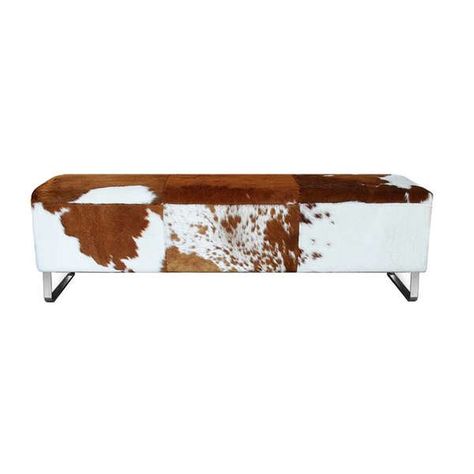 Fashion N You Modernist Upholstered Bench & Reviews | Wayfair Cowhide Bench, Upholstered Bench Bedroom, Wood Storage Bench, Faux Cowhide, Leather Tray, Metal Bench, Tufted Leather, Upholstered Storage Bench, Bedroom Bench