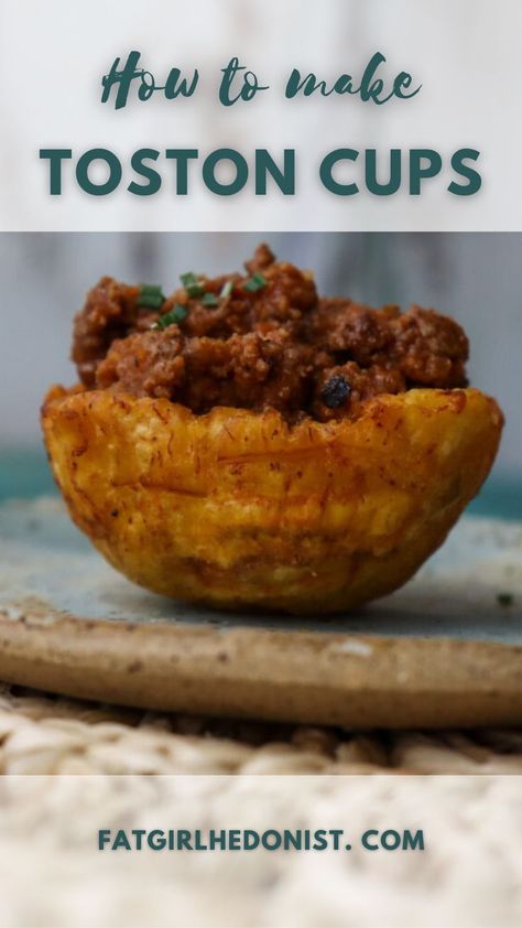 Tostones Cups, Mini Mofongo Cups, Plantain Tostones, Tostones Rellenos, Tostones Recipe, Columbian Recipes, Plantain Recipes, Colombian Food, Cooking For Beginners