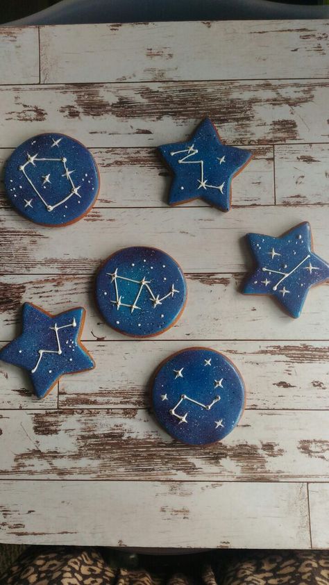 Moon And Stars Birthday Theme Space Party, Blue Moon Party Ideas, Stargazing Birthday Party, Moon And Stars Food Ideas, Under The Stars Cookies, Galaxy Themed Snacks, Astronomy Birthday Party Ideas, Star Themed Cookies, Star Themed Desserts