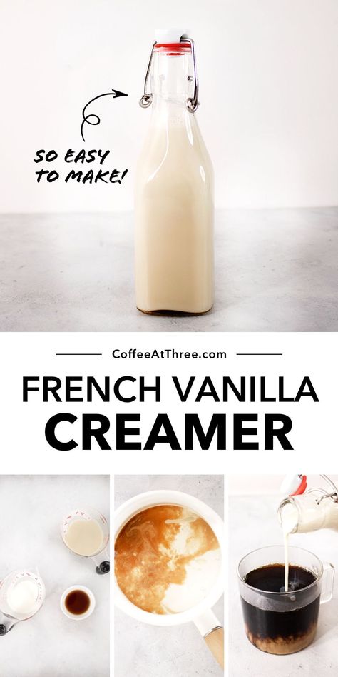 Homemade French Vanilla Coffee Creamer, Homemade Vanilla Creamer, Clean Coffee Creamer, Flavored Coffee Creamer Recipes, Coffee Sweetener, Almond Milk Coffee Creamer, French Vanilla Coffee Creamer, Homemade Coffee Creamer Recipe, Diy Coffee Creamer