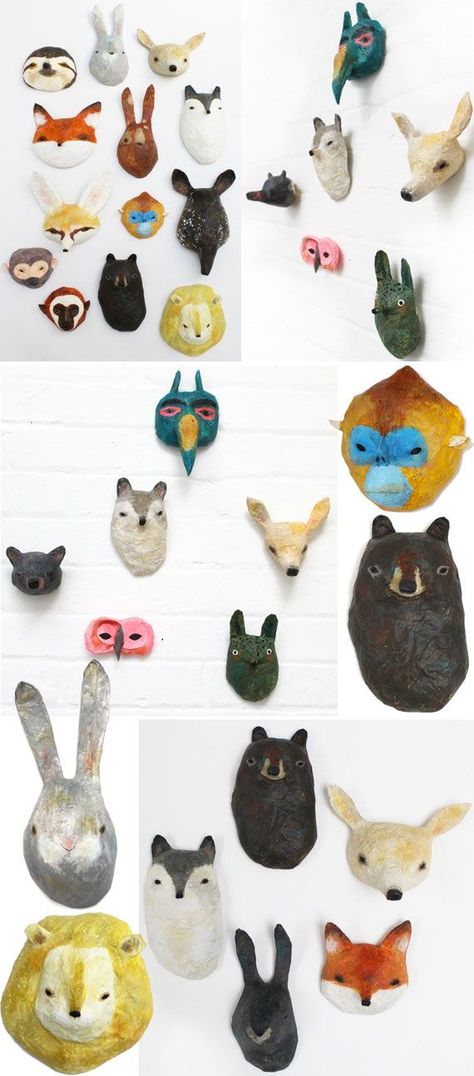 Animals Mascara Papel Mache, Spearmint Baby, Paper Mache Mask, Sculptures Art, Kraf Kertas, Paper Mache Animals, Folding Origami, Paper Mache Sculpture, Animal Masks