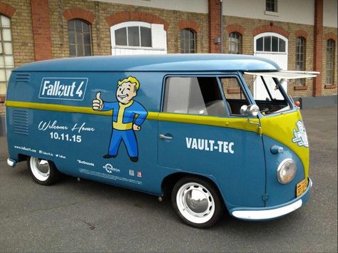 Bethesda’s Fallout 4 Volkswagon Vault-Tec van Fallout Facts, Vw Logo, T1 Bus, Volkswagen Vans, Vault Tec, Vw Vans, Combi Volkswagen, Volkswagen Camper, Vw Aircooled