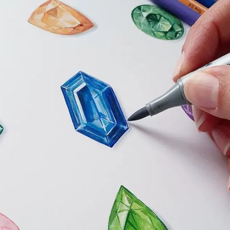 Teaching your how to render gemstones without the fuss. How To Draw Gemstones, Coloring Gemstones, Gems Illustration, Drawing Jewellery, Using Alcohol Markers, Gem Drawing, How To Render, Pencil Artwork, Colored Pencil Artwork