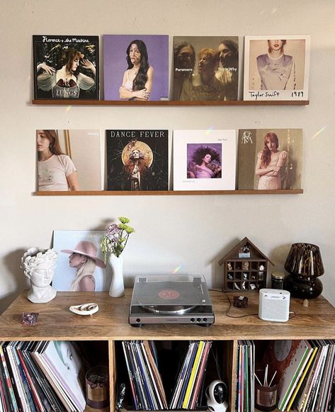 Vinyl Shelf, Music Corner, Vinyl Room, Vinyl Record Display, Record Room, Vinyl Display, Urban Outfitters Home, Girl Cave, Vinyl Aesthetic