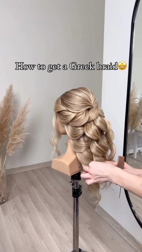 How to get a Greek braid 👇🏻@guzel.stylist Use GOO GOO hair extensions to try! #hairstyle #googoohair #braid | Instagram Greek Braid Hairstyles, Greek Braids, Fancy Braided Hairstyles, Graduation Hair Styles, Greek Braid, Bridal Hair Braid, Hairstyles For Graduation, Greek Hairstyles, Greek Hair