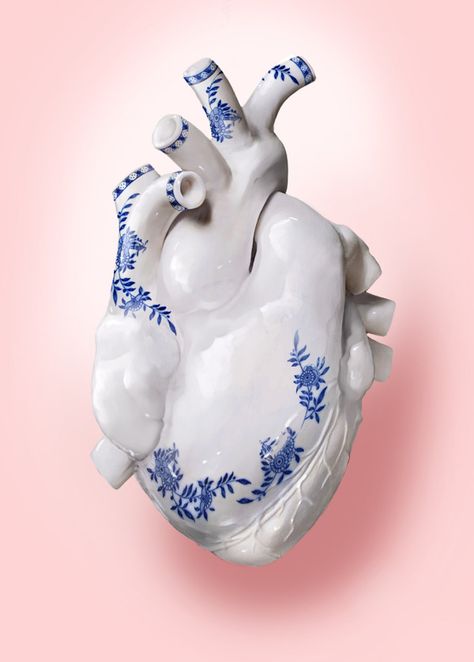 Porcelain Heart, Blue Porcelain, Anatomical Heart, Beating Heart, Anatomy Art, Sculpture Installation, Heart Art, Sacred Heart, Delft