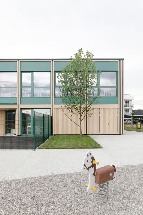 Gallery of Učenjak Kindergarten Renovation and Extension / od-do architecture + Navor - 1 School Extension Architecture, Day Care Architecture, Kindergarten Facade, Primary School Architecture, Kindergarten Photography, Row Housing, Kindergarten Architecture, Public Playground, School Plan