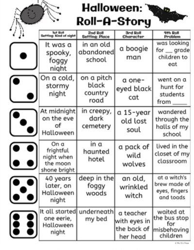 Halloween Roll A Story, Halloween Literacy Activities, Halloween Writing Activities, Roll A Story, Halloween Literacy, Worksheets For Preschoolers, Halloween Reading, Third Grade Writing, Halloween Writing