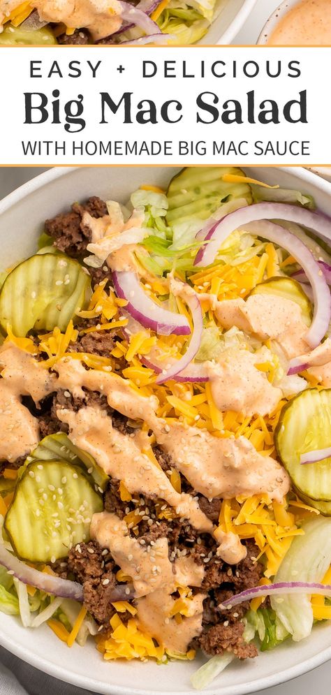 Mcdonalds Salad, Healthy Mcdonalds, Homemade Big Mac Sauce, Mac Salad Recipe, Homemade Big Mac, Big Mac Sauce, Mac Sauce, Chicken Honey, Big Mac Salad