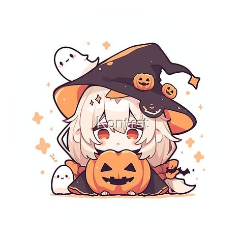 Halloween Drawings Anime, Ghost Anime Art, Halloween Anime Drawing, Witch Art Drawing, Halloween Anime Art, Chibi Pumpkin, Pumpkin Anime, Witch Hat Drawing, Halloween Art Ideas