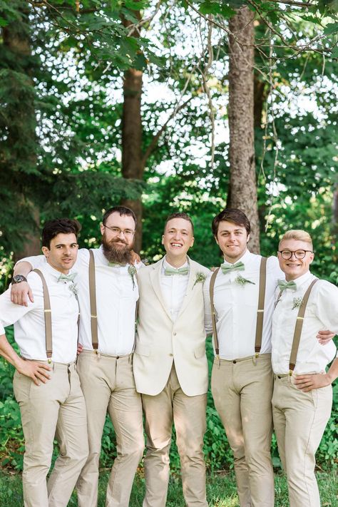 Khaki Groomsmen, Groomsmen Attire Beach Wedding, Khaki Wedding, Groomsmen Fashion, Groomsmen Suspenders, Wedding Groomsmen Attire, Suspenders Wedding, Groomsmen Outfits, Beige Wedding