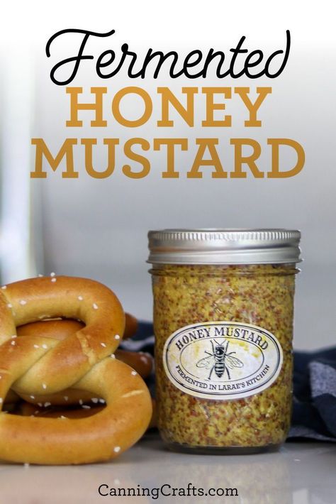 Fermented Honey Mustard Recipe | CanningCrafts.com | Homemade honey mustard is an easy project. You only need a handful of ingredients and time. Serve this delicious condiment with soft pretzels, sandwiches, grilled meats, or use it as a high-quality ingredient in homemade vinaigrettes. #fermentation #fermentedfood #honey #honeymustard #fermenting #fermentingfood Honey Mustard Recipe Homemade, Champagne Mustard Recipe, Mustard Canning Recipes, Homemade Mustard Recipe For Canning, Infused Honey Recipes How To Make, How To Make Honey Mustard, Subway Honey Mustard Recipe, Honey Fermenting, Mustard Recipe Homemade