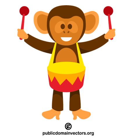 PublicDomainVectors.org-Monkey playing drums Monkey Playing, Playing Drums, Free Clipart, Free Vectors, Public Domain, Cartoon Styles, Drums, Vector Free, Clip Art