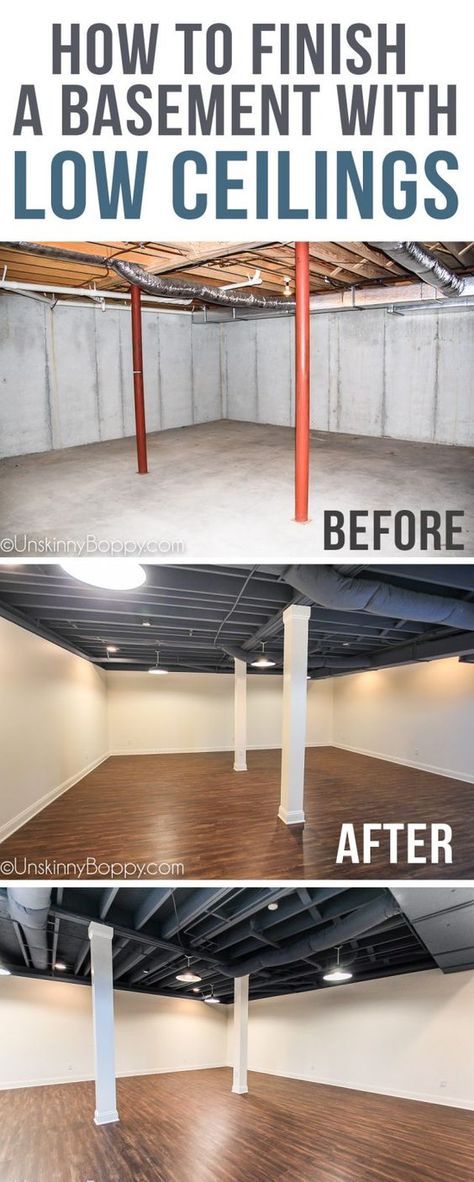 Painted Basement Ceilings, Unfinished Basement Ceiling, Basement Ceiling Painted, Basement Ceilings, Ceiling Remodel, Low Ceiling Basement, Basement Remodel Diy, Basement Gym, Diy Basement