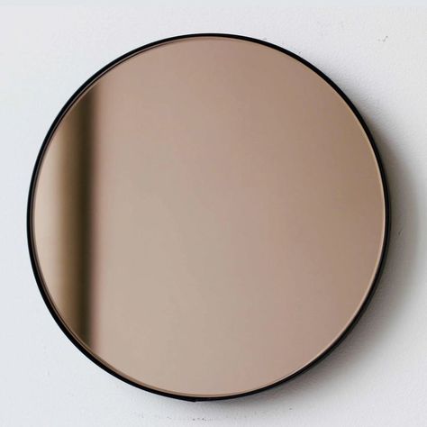 “Orbis™ Bronze Tinted Round Contemporary Mirror with a Black Frame” Bronze Mirror Texture, Tinted Mirror Wall, Elevator Interior Design, Bronze Tinted Mirror, Website Design Minimalist, Set Of 3 Paintings, Wall Art For Dining Room, Art For Dining Room, Mirror Texture