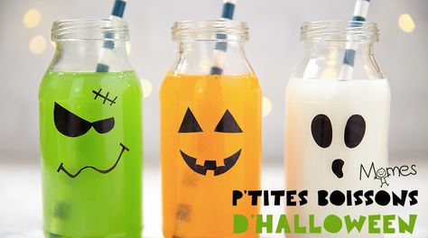 Pour une soirée d'Halloween rigolotes avec les enfants, préparez des p'tites bouteilles décorées de monstres, fantômes et citrouilles remplis de boissons aux couleurs de la fête ! Cute Halloween Drinks, Diy Minecraft Birthday Party, Menu Halloween, Halloween Lunch Box, Frankensteins Monster, Soirée Halloween, Recetas Halloween, Halloween Lunch, Dulces Halloween