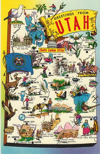 Utah Map, Roadside America, State Flowers, Utah Lakes, State Symbols, Pictorial Maps, Cedar City, Usa States, Bryce Canyon National Park