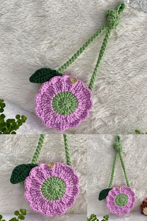 CROCHET BAG : Flower Bag Crochet Tutorial | Daisy Bag Crochet | Crochet Flower Bag 🌺🌺🌷🌷 #crochetdaisy #crochetflowerbag #crochetflower Materials: 1. Cotton Yarn 8ply size 4.5 mm. 2. Crochet Hook No.7.5 size 4.5 mm. 3. Wooden buttons 4. Scissors 5. Needle Finished size: Height 12 cm. Width 12 cm. Depth 2 cm Crochet Daisy Bag Pattern, Crochet Flower Purse Free Pattern, Daisy Bag Crochet, Crochet Bag Flower, Crochet Flower Purse, Flower Bag Crochet, Crochet Daisy Bag, Bag Crochet Tutorial, Flower Crochet Bag