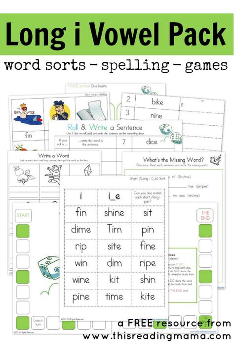 FREE Long i Vowel Pack with 8 activities ~ word sorts ~ spelling ~ games | This Reading Mama Long I Vowel Activities, Long Vowel I Activities, Reading Long Vowels, Long Vowel U Activities, Long Vowel Patterns Activities, Long Vowel O Activities, A_e Words Long Vowels, Long Vowel Worksheets, Vowel Activities