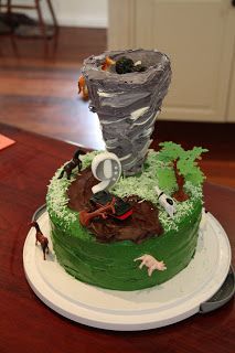 Weather Cakes Ideas, Storm Chaser Birthday Party, Fournado Cake, Tornado Cake Birthdays, Tornado Party, Tornado Cake, Burgundy Wedding Cake, Rice Bubbles, Inside Cake