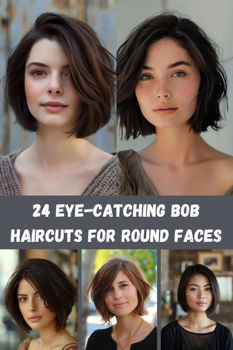 Bob haircuts are timeless and versatile, but not all are created equal when it comes to flattering round faces. These 24 eye-catching bob haircuts are specifically chosen to add dimension and angles, helping elongate the face and draw attention to your best features. Whether you're into a sharp, straight bob or prefer soft, tousled waves Women Chin Length Hair, Soft Aline Bob, Shoulder Haircut For Round Faces, Short Hair For Round Face With Bangs, Bob For Round Face Short, Round Face Chin Length Hair, Short Hair On Round Faces, A Line Bob Round Face, Mandy Moore Bob