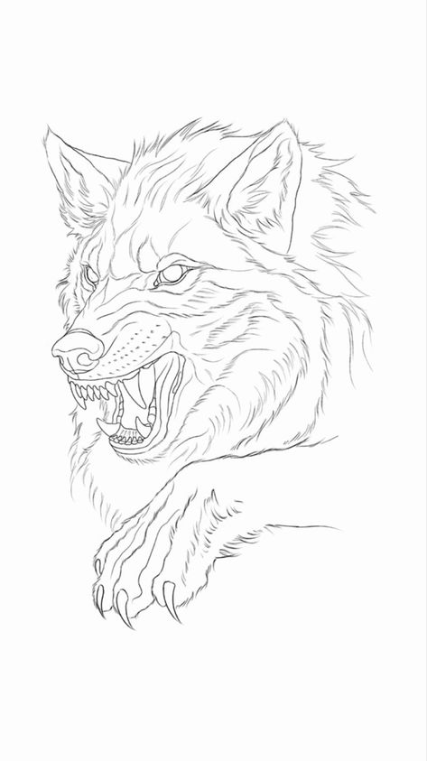 Drawings Of Wolves Howling, Wolf Tattoo Template, Animal Tattoo Sketch, Snarling Wolf Drawing, Wolves Tattoo Design, Wolf Dragon Tattoo, Wolf Head Outline, Angry Wolf Drawing, Howling Wolf Tattoo Design