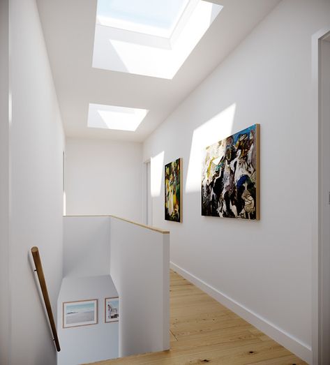 Hallway Ceiling, Granny House, Skylight Design, House Inside, Window Wall, Home Reno, Contemporary House, Hallway, Building A House