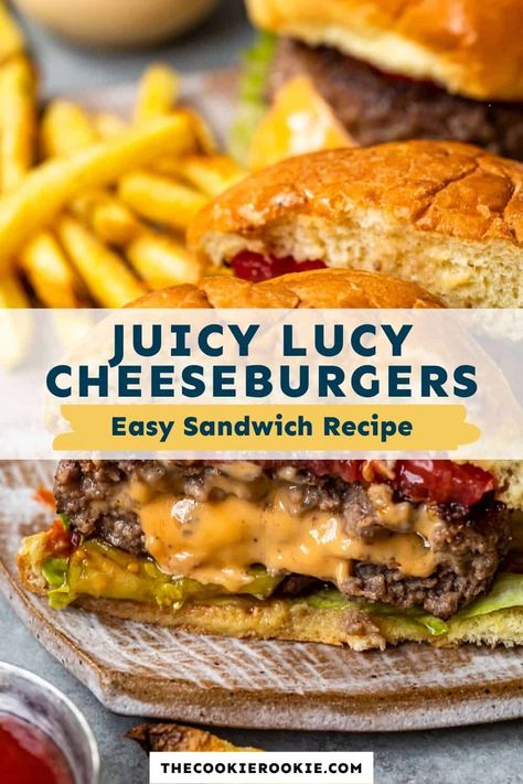 Stuffed with cheese for a delicious surprise, Juicy Lucy Burgers are an instant hit! These cheesy burgers are the star of any BBQ or potluck. Cheesy Burger Recipes, Cheese Stuffed Hamburger Patties, Jucy Lucy Burgers, Wisconsin Butter Burger Recipe, Butter Burger Recipe, Beef Hamburger Recipes, Slider Burgers, Cheesy Burger, Best Hamburger Patty Recipe