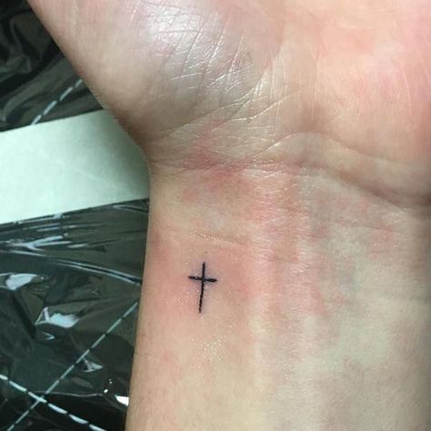 Tatoos Small Cross Wrist, Cross Mens Tattoo, Tattoo Idea Wrist, Small Cross On Wrist Tattoo, Cross Aesthetic Tattoo, Little Cross Tattoo On Wrist, Cross And Semi Colon Tattoos For Women, Cross Tattoo On Wrist For Women, 47 Tattoo Number