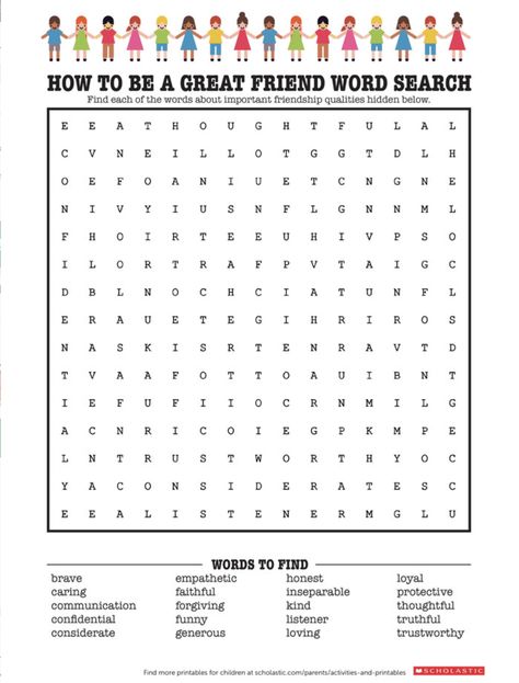 Help your child find words that describe how to be a great friend with this word search game. 👭👬 Kindergarten Class Rules, Friendship Printables, Friendship Lessons, Story Crafts, Friendship Words, Reading Printables, Friendship Skills, Friendship Activities, Be A Good Friend