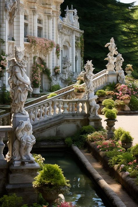 Old Money Garden, Old Money Interior Design, Old Money Interior, Ballroom Aesthetic, Old Money House, French Castle, French Castles, Royal Aesthetic, Castle Garden