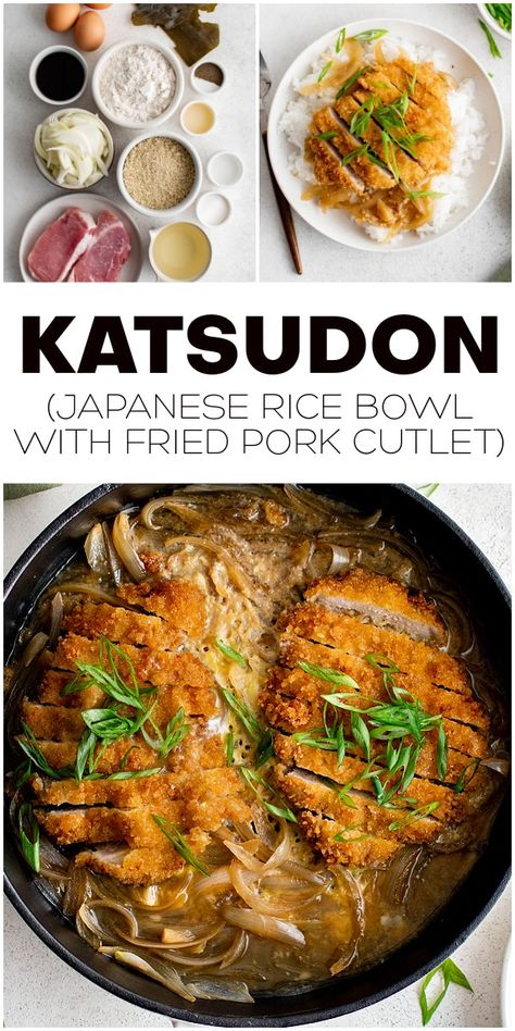 Pork Cutlet Bowl Recipe, Rice Pork Bowl, Chicken Katsudon Bowl, Katsudon Recipe Pork, Japanese Bowls Recipe, Instant Pot Japanese Recipes, Japanese Meal Ideas, Quick And Easy Japanese Recipes, Traditional Korean Food Recipes