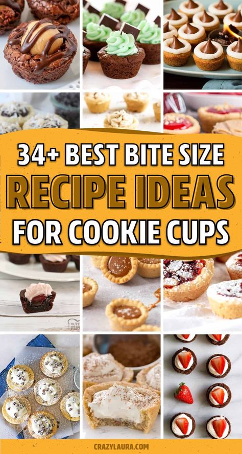 Looking for super quick and easy dessert recipes to try this year?! Check out these delicious cookie cup ideas that will leave you wanting more! Brownie Cookie Cups Muffin Tins, Mini Muffin Tin Cookies Holidays, Chocolate Chip Cookie Cups Recipe, Mini Muffin Cookie Cups, Mini Chocolate Chip Cookie Cups, Muffin Tin Cookie Cups, Cookie Dough Dessert Cups, Cookie Cup Recipes Muffin Tins, Oreo Cookie Cups