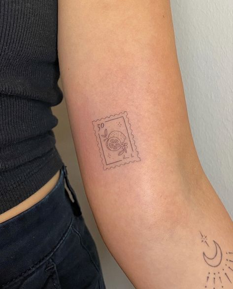 Wildflower Stamp Tattoo, Italian Postage Stamp Tattoo, Subtle Relationship Tattoos, Vienna Stamp Tattoo, Small Postage Stamp Tattoo, Lemon Postage Stamp Tattoo, Cute Italian Tattoos, Fineline Stamp Tattoo, State Stamp Tattoo